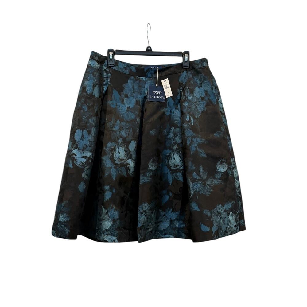 NWT RSVP by Talbots Teal Black Floral Pleated Skirt Women’s 14 Dark Romantic
